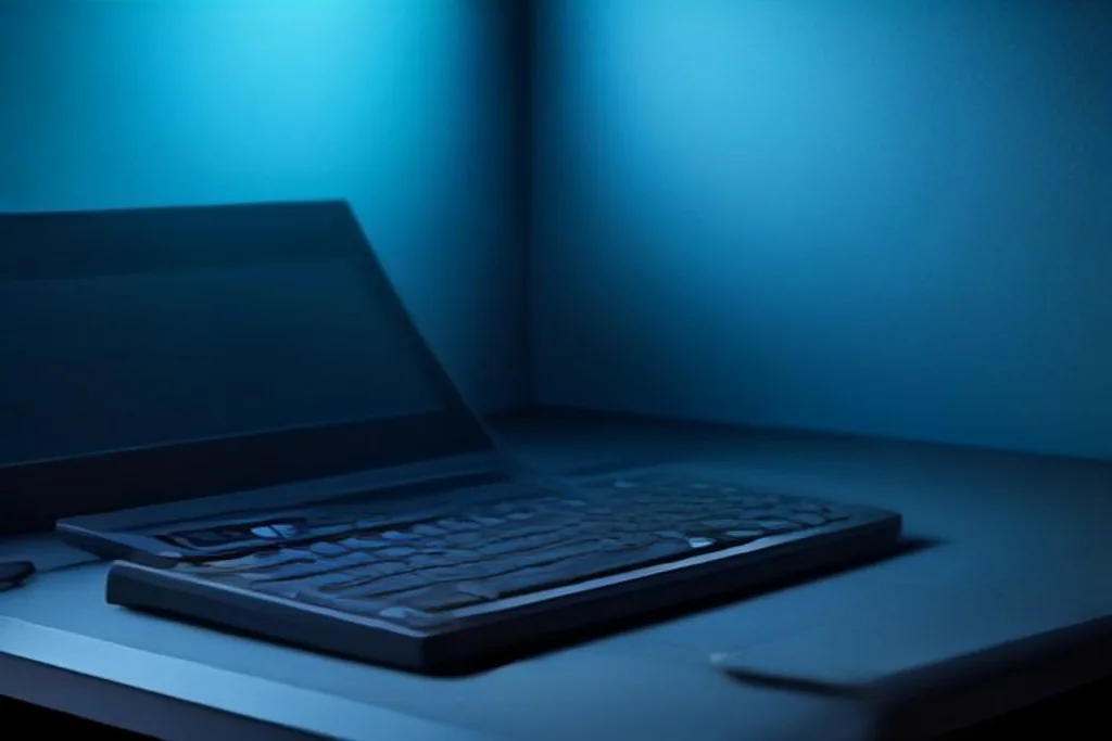 Padlock resting on a keyboard in a dark room with blue screen glow