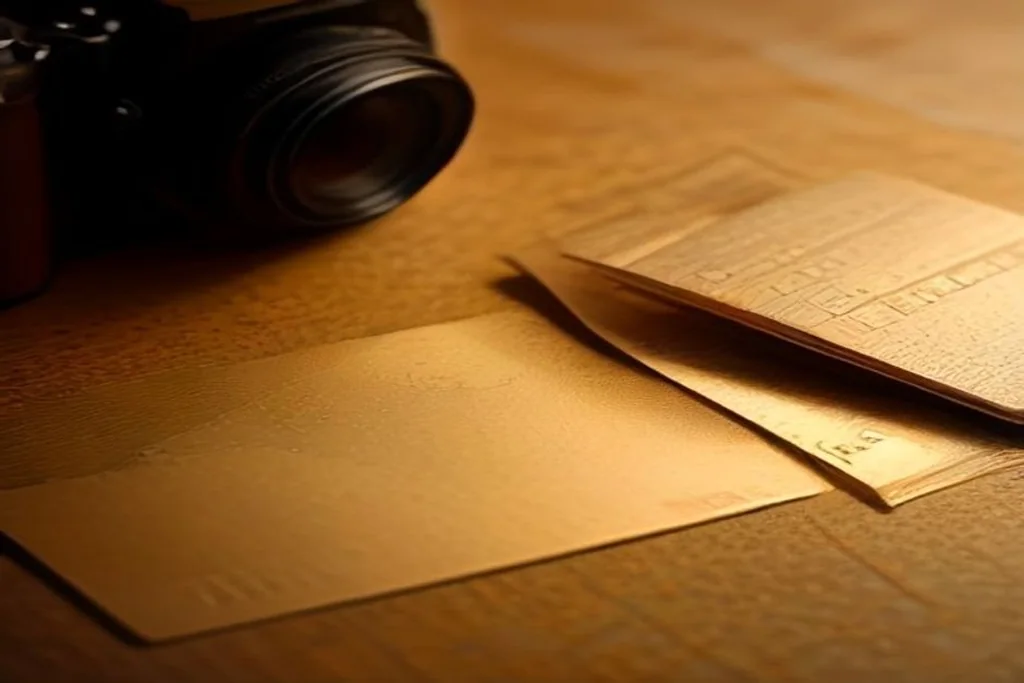 Bank cards fanned out on a dark leather surface next to gold coins