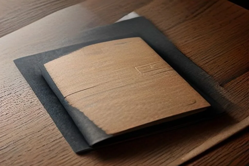 Passport booklet and a sealed envelope on a dark wooden desk