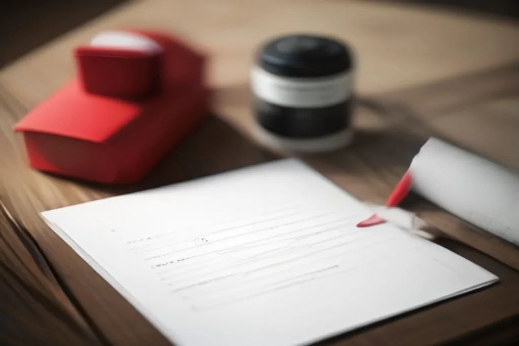 Calm dark desk scene with a single red marker and blank paper