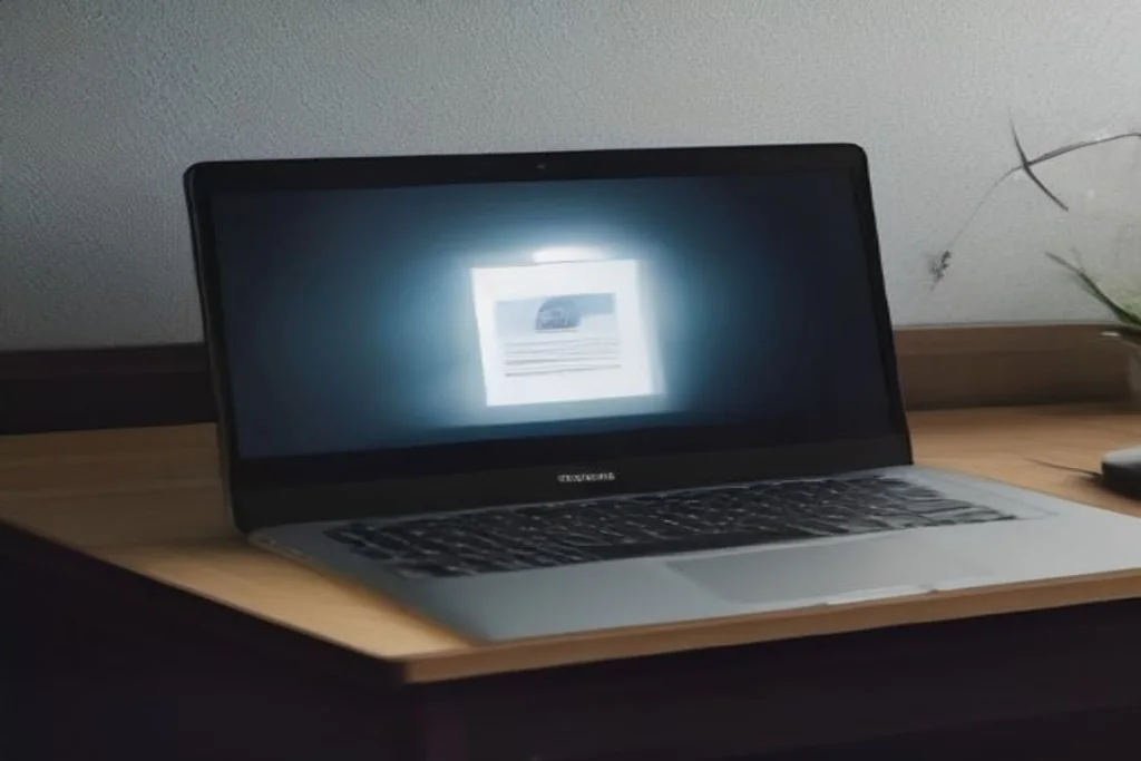 Blank form layout on a dark laptop screen in a dim room