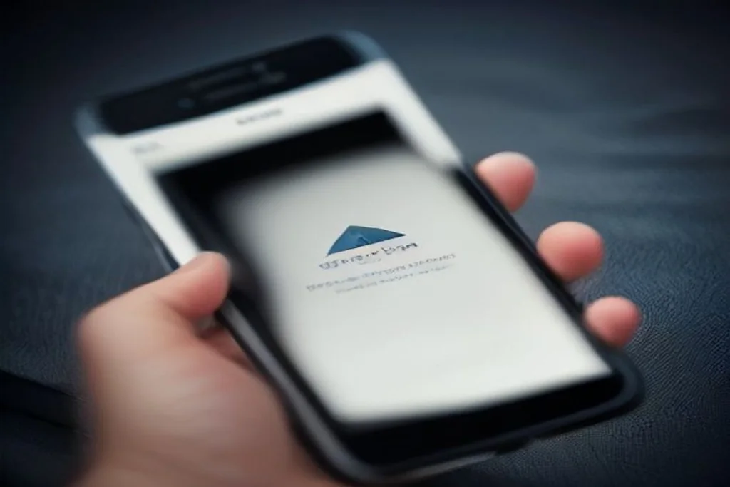 Smartphone with dark screen and SMS-style envelope icon shape on dark fabric
