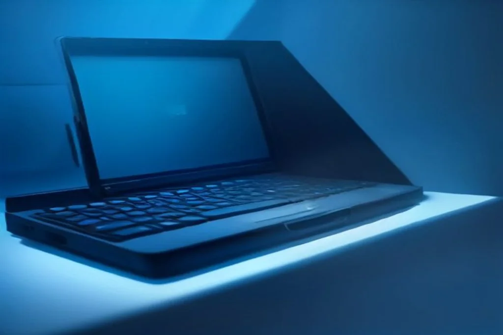 Padlock on a keyboard in a dark room with blue screen glow