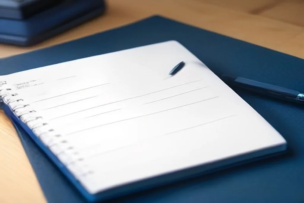 Blank checklist pad with pen on dark blue desk, no readable text