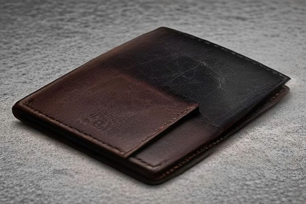 Two leather wallets and a cardholder on dark marble surface